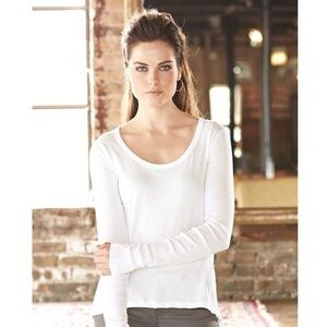 2/$25 Alternative Jersey Scoopneck Long Sleeve White Top